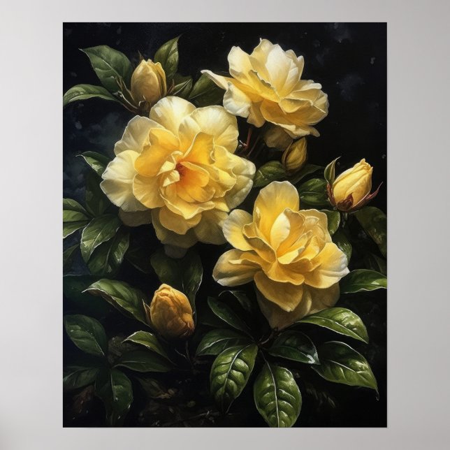 Fleurs de Gardenia Jaune Art Imprimer Poster (Devant)