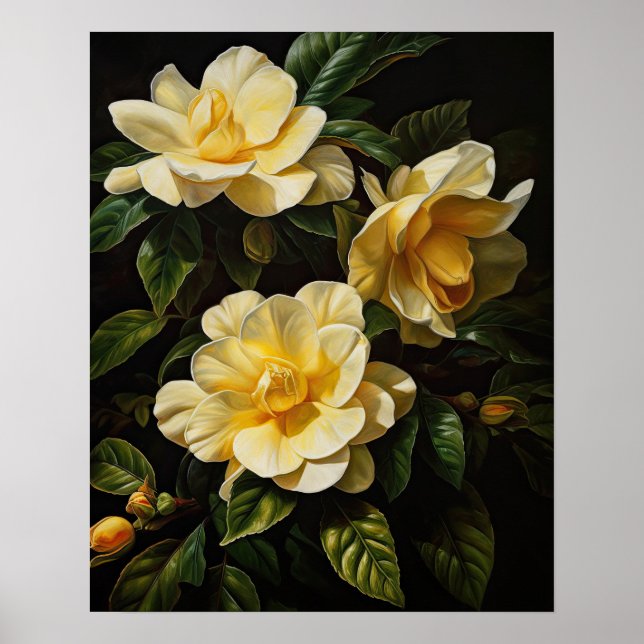 Fleurs de Gardenia Jaune Art Imprimer Poster (Devant)