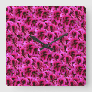 Fleurs de Géranium Magenta, Horloge Murale Carrée