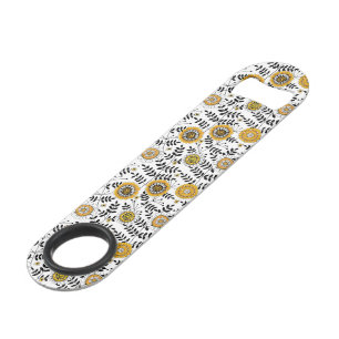Fleurs de gribouillis et feuilles en jaune et noir
