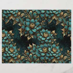 Fleurs de Grunge foncé turquoise et or