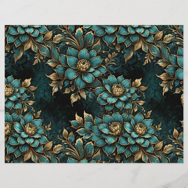 Fleurs de Grunge foncé turquoise et or (Devant)