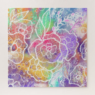 Fleurs de jardin colorées Puzzle d'art