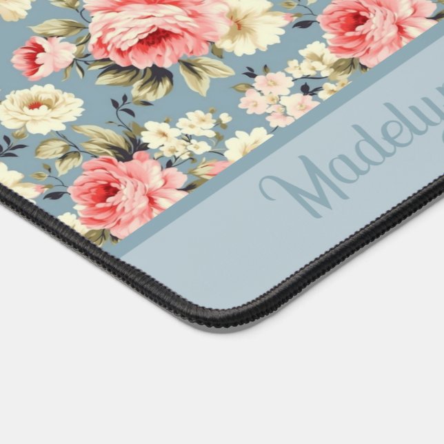 Fleurs de jardin de campagne Monogramme bleu Nom (Coin)