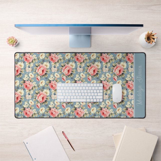 Fleurs de jardin de campagne Monogramme Bleu Pouss (Bureau 1)