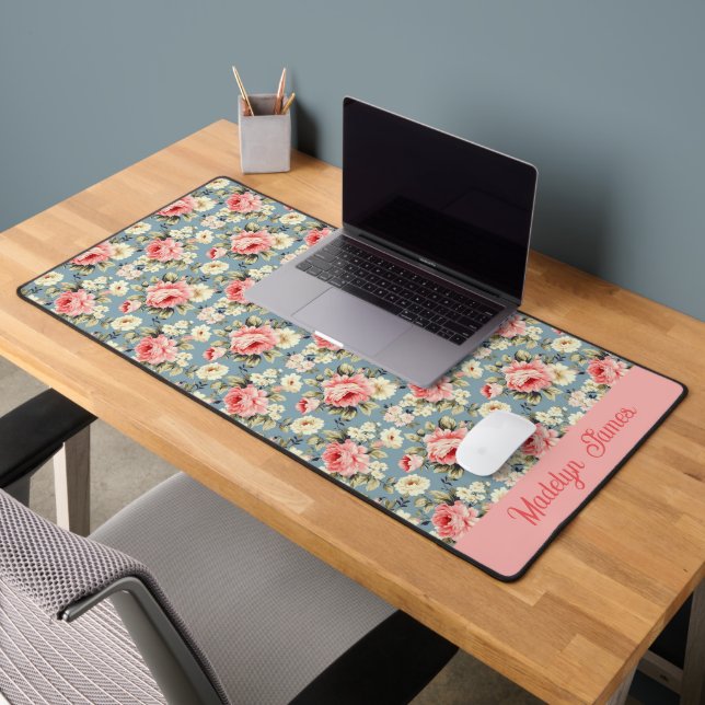 Fleurs de jardin de campagne Monogramme nom rose (Bureau 2)