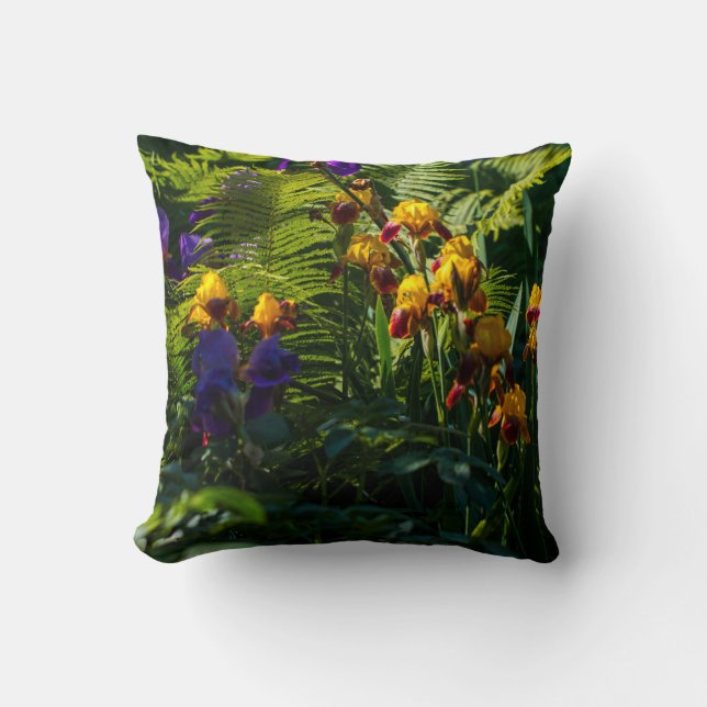 Fleurs de Jardin ensoleillées Iris Nature Coussin  (Recto)