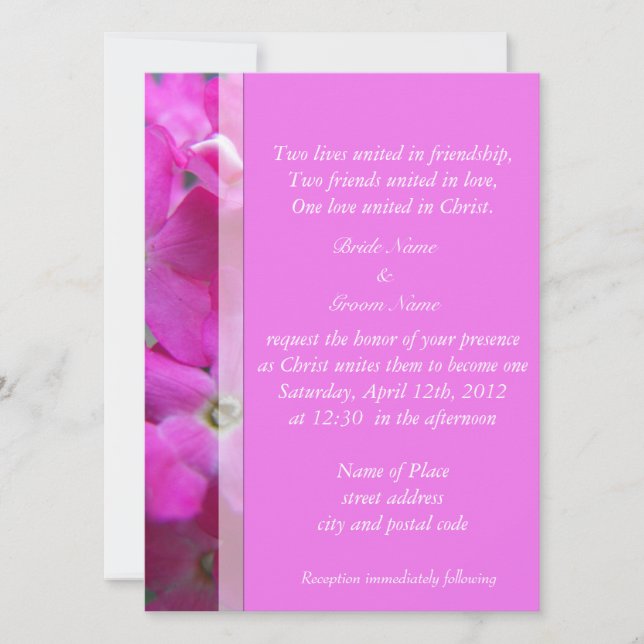 Fleurs de jardin roses invitations de mariage chré (Devant)