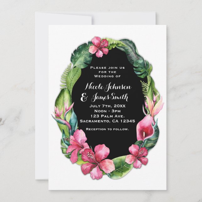 Fleurs de jardin tropical et invitations avec feui (Devant)