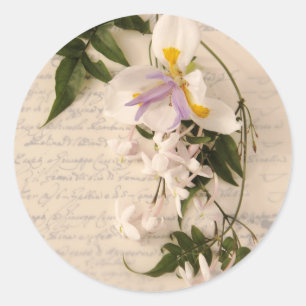 fleurs de jasmin et lis avec autocollant rond scri