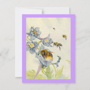 Fleurs de la gloire du matin Abeilles INVITATION d