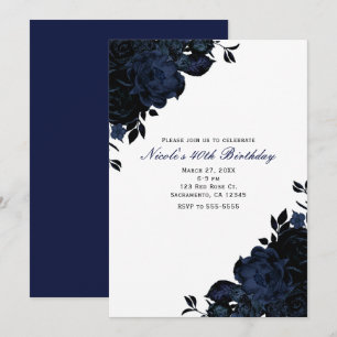 Fleurs de la marine bleu foncé Invitations gothiqu