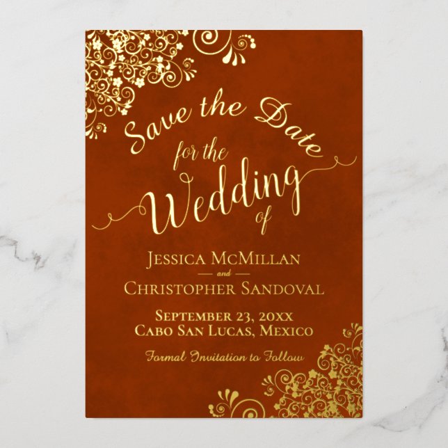 Fleurs de laque dorée sur carte de mariage Save th (Recto)