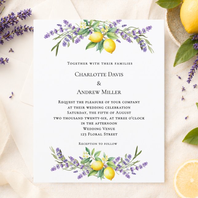 Fleurs de lavande citrons invitation de mariage (Créateur téléchargé)