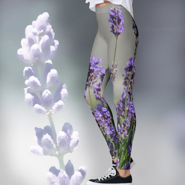 Fleurs de Lavande Floral Botanique Leggings Gris (Créateur téléchargé)