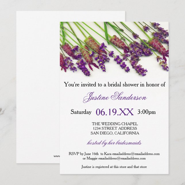 Fleurs de lavande - Invitation de douche nuptiale (Devant / Derrière)