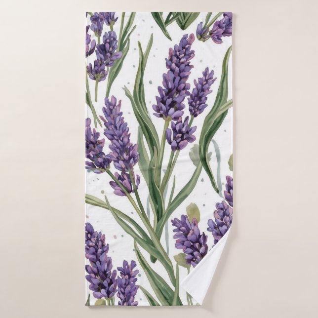 Fleurs de Lavande Violette Aquarelle Botanique (Serviette de bain)