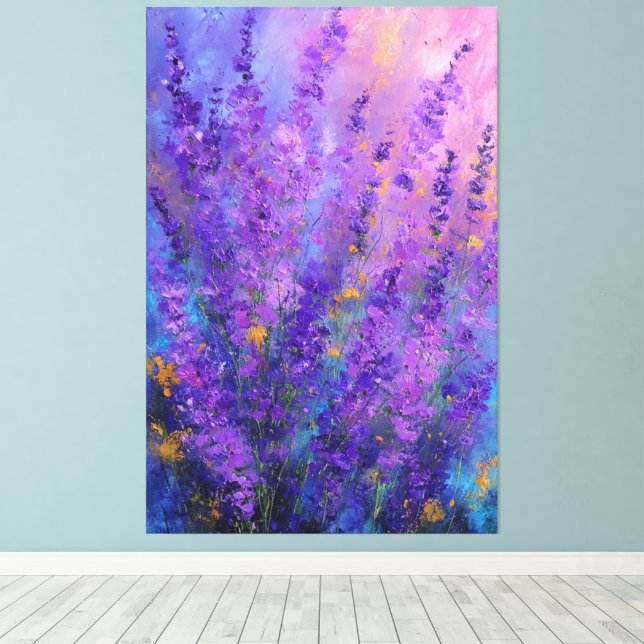 Fleurs de Lavande Violette Pourpre Art Mural Abstr (Insitu (Plancher de Bois))