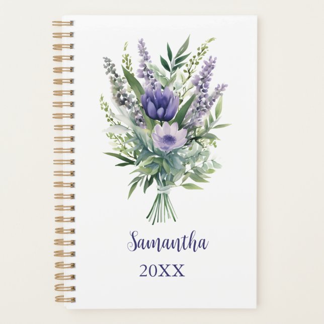 Fleurs de lavande violettes monogrammées Eucalyptu (Devant)