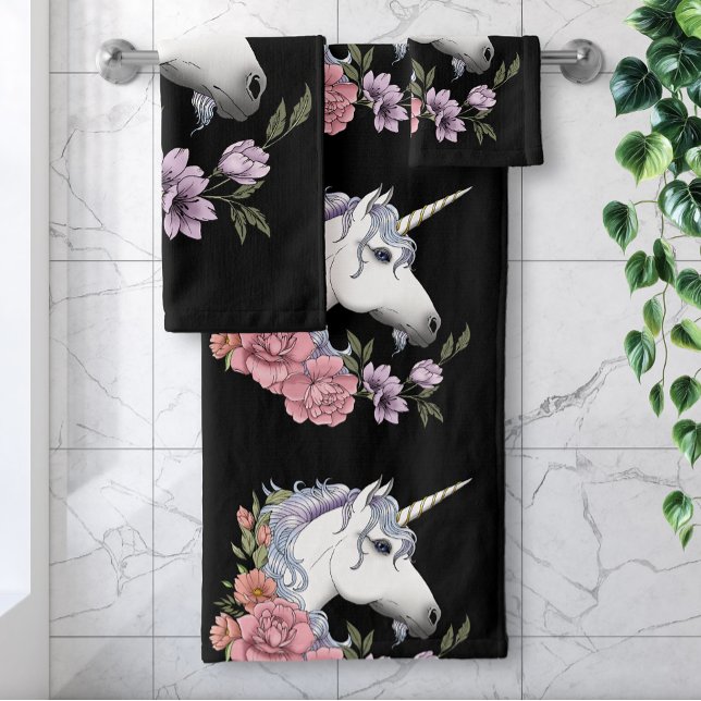 Fleurs de licorne blanche enchantée rose noir (Créateur téléchargé)