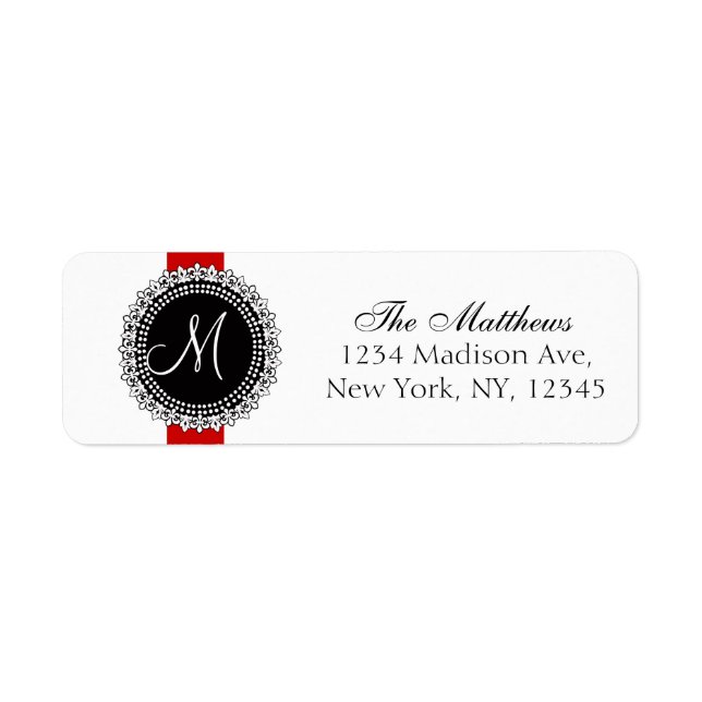 Fleurs de Lis Monogram Étiquettes Rouge Noir Blanc (Devant)