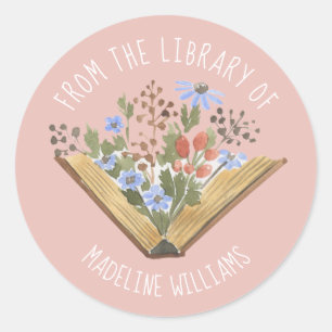 Fleurs De Livre De La Bibliothèque Du Étiquette De