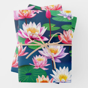 Fleurs de lotus blanc rose et feuilles vertes de n