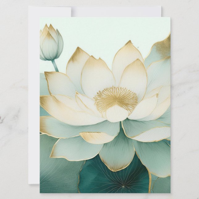Fleurs de lotus bords dorés pastel vert  (Devant)