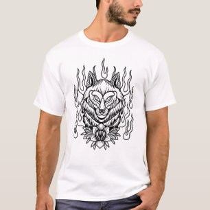 Fleurs de loup avec flamme tatouage design T-shirt