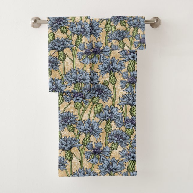 Fleurs de maïs bleues, fleurs sauvages sur le jaun (En situation)