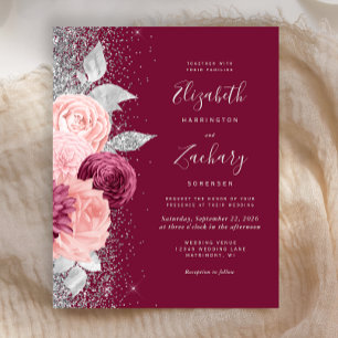 Fleurs de mariage argentées rose Bourgogne à petit