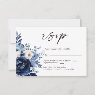 Fleurs de mariage bleu carte RSVP