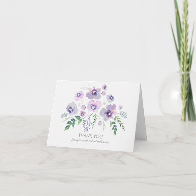 Fleurs de mariage bleu violet aquarelle Merci (Devant)