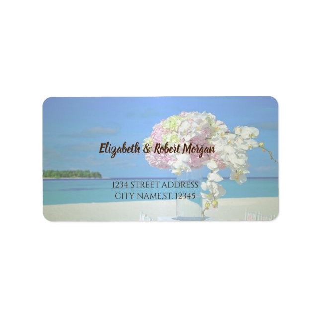 Fleurs de mariage sur la plage Étiquette de mariag (Devant)