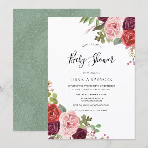 Fleurs de Mint et de Blush Invitation de Baby show