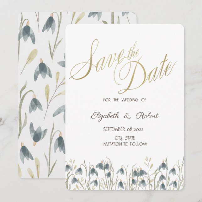 Fleurs de neige à l'aquarelle Save The Date (Devant / Derrière)