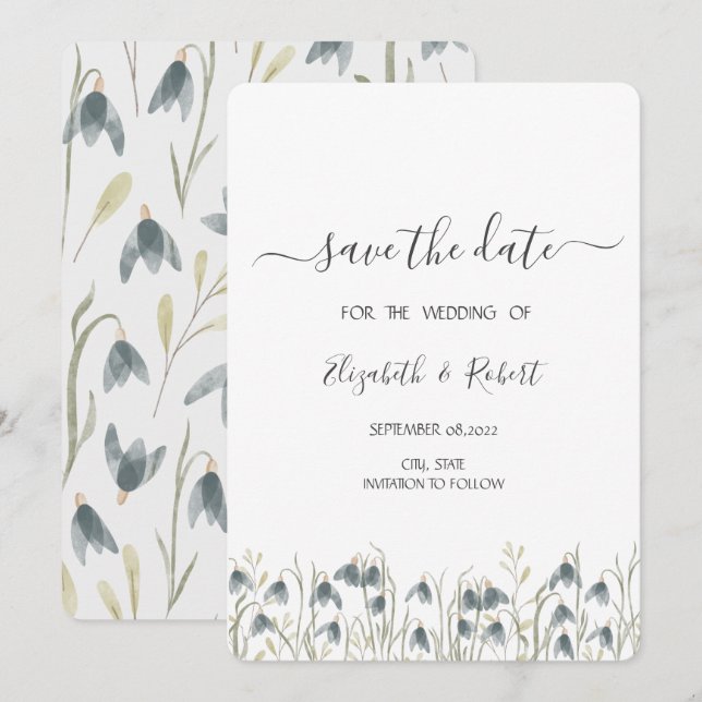 Fleurs de neige à l'aquarelle Save The Date (Devant / Derrière)