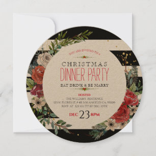 Fleurs de Noël Wreath & Stripes Diner Invitation