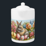 Fleurs de Pâques Vintages élégantes et théière de<br><div class="desc">Accentuez le décor de votre cuisine avec cette jolie théière de Pâques. Cette jolie théière fleurie présente des fleurs de printemps pastel, des oeufs de Pâques élégamment décorés et un lapin sauvage. Utilisez cette théière tout au long de la saison printanière, surtout le dimanche de Pâques. Cette théière au design...</div>