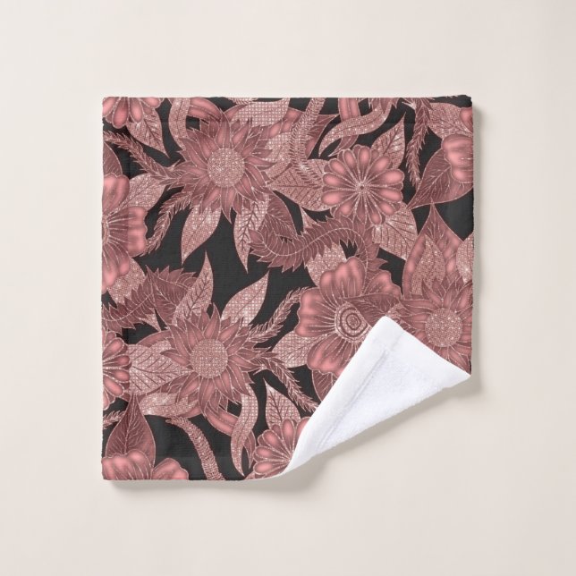 Fleurs de Parties scintillant noires en or glamour (Gant de toilette)