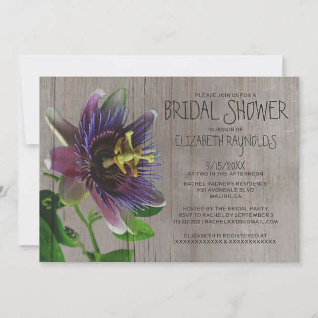 Fleurs de passion rustiques Invitations de douche  (Devant)
