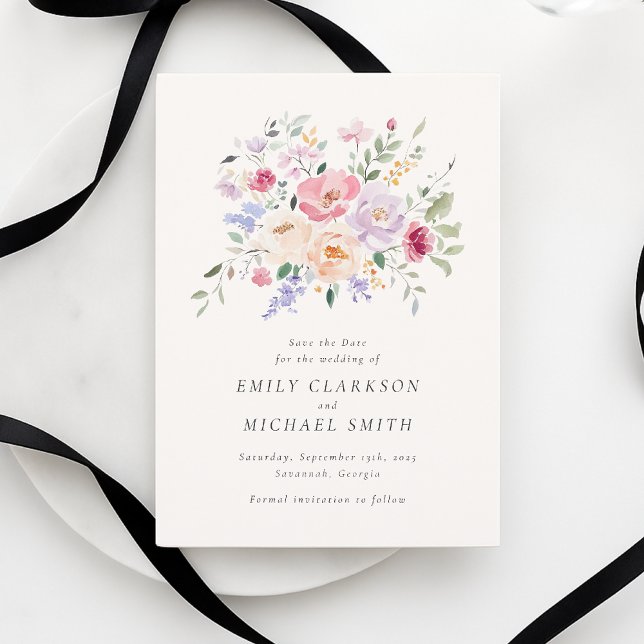 Fleurs de pastel à l'aquarelle en fleurs, carte de (Créateur téléchargé)
