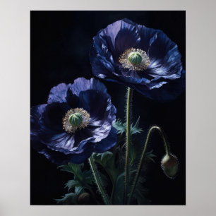 Fleurs de pavot bleu Art Imprimer Poster