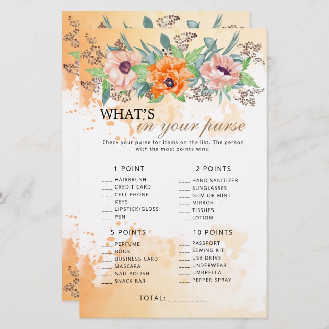 Fleurs de pavot ce qu'il y a dans votre sac à main (Devant / Derrière)