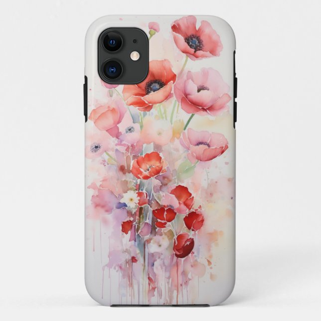Fleurs de pavot d'aquarelle - Coque rose Rose (Dos)