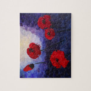 Fleurs de pavot Impasto Art Puzzle avec boîte cade