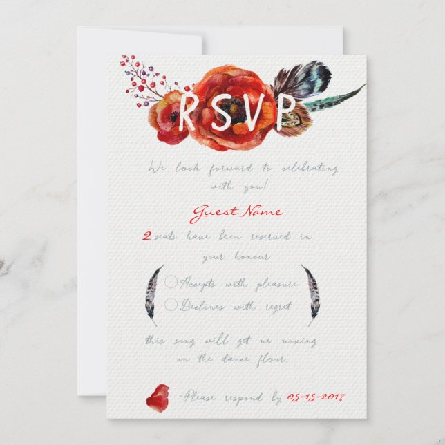 Fleurs de pavot Invitation de mariage Floral RSVP (Devant)