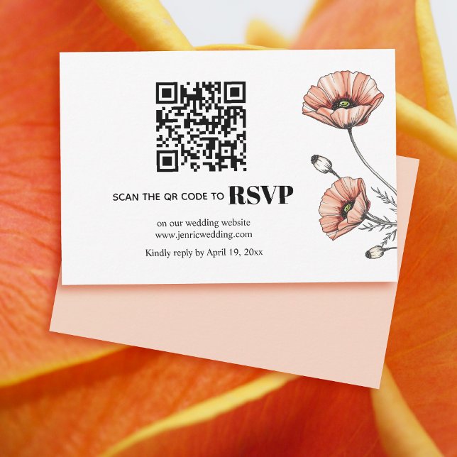 Fleurs de pavot rose QR code mariage floral RSVP (Créateur téléchargé)