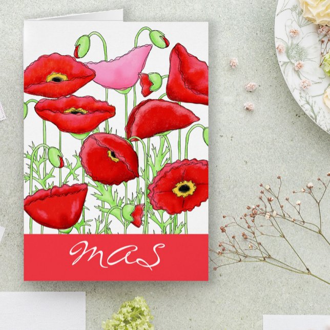 Fleurs de pavot rose rouge Monogrammes Initiales N (Monogram personalized note cards with the every beautiful poppy make a beautiful statement or gift.)