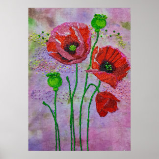 Fleurs de pavot rouge Impression d'art textile | C